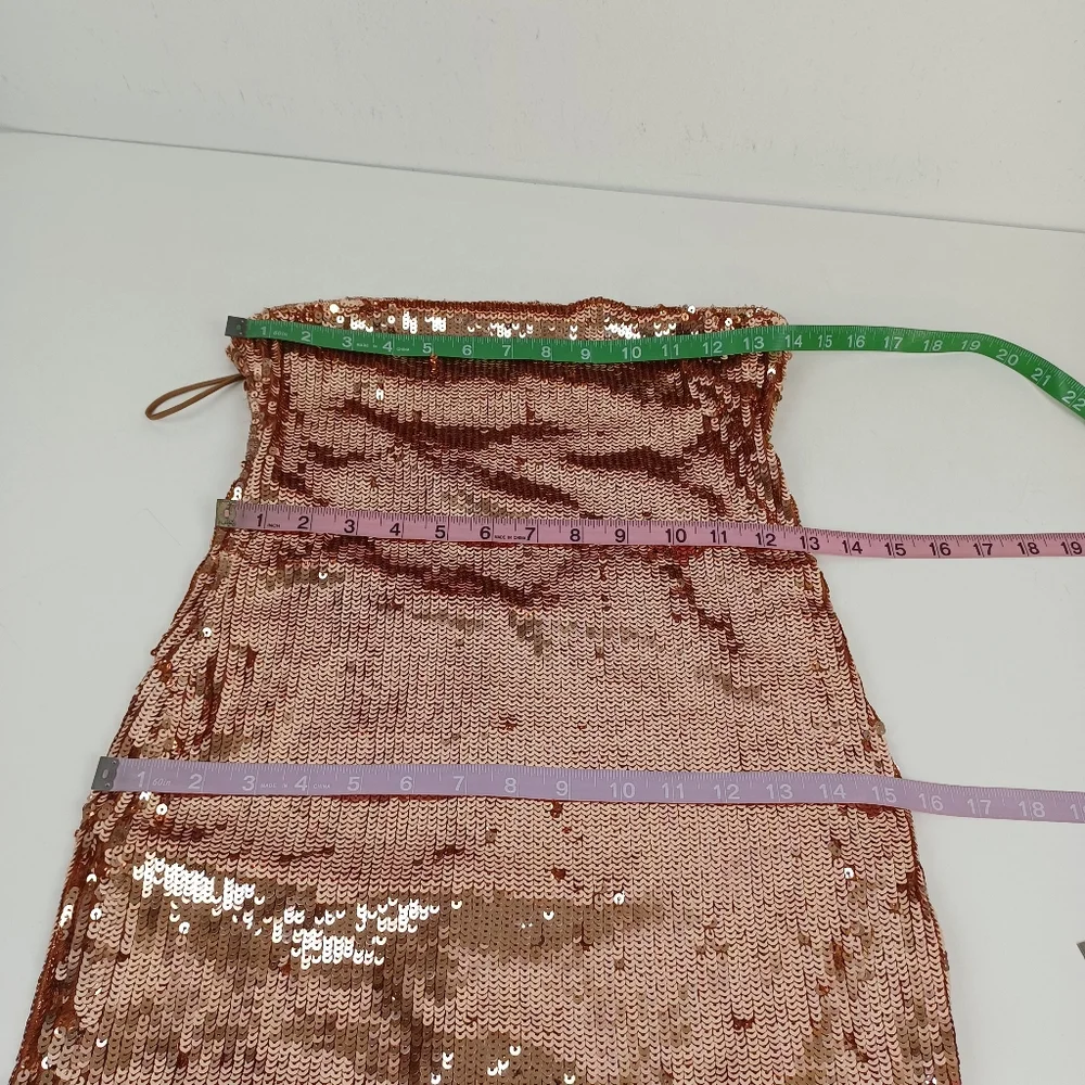 Alice And Olivia Fifi Sequin Strapless Maxi Dress Size 2 Lace Up Back Tan Bronze - Picture 11 of 15